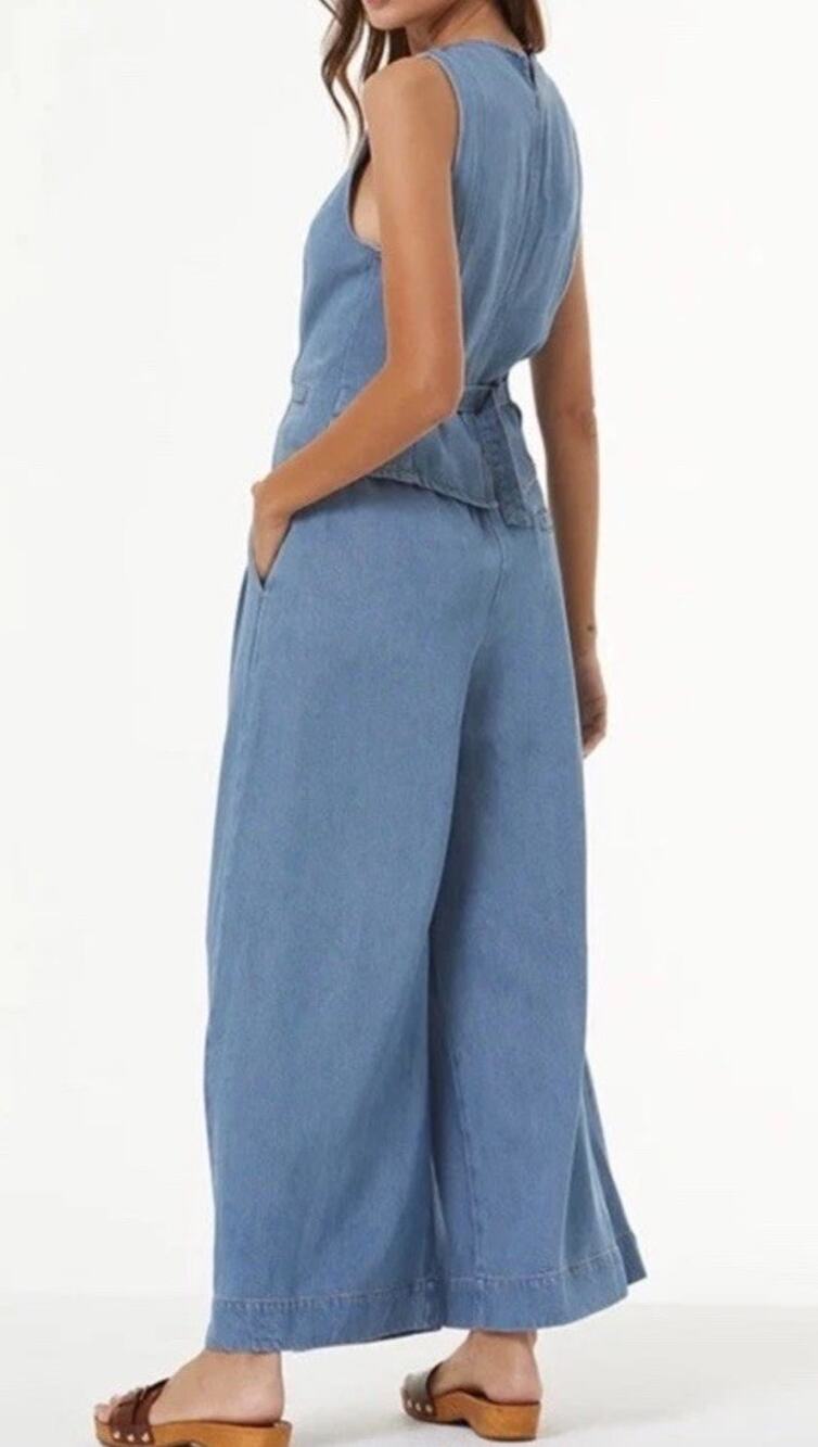Young Fabulous Broke Calvin Wide Leg Blue Denim Jean Pant Pleat Bohemian Sz L
